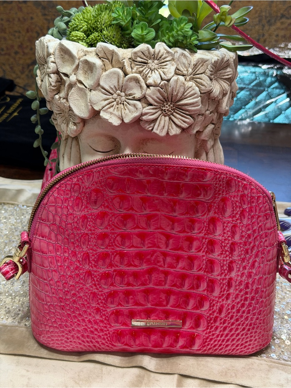 Women’s Red Croc-Embossed Dome Crossbody Bag pre loved